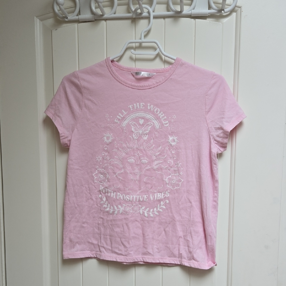Urban Ukids Kids Children Pink Positive Vibes Pink Graphic Tee Short Sleeve L